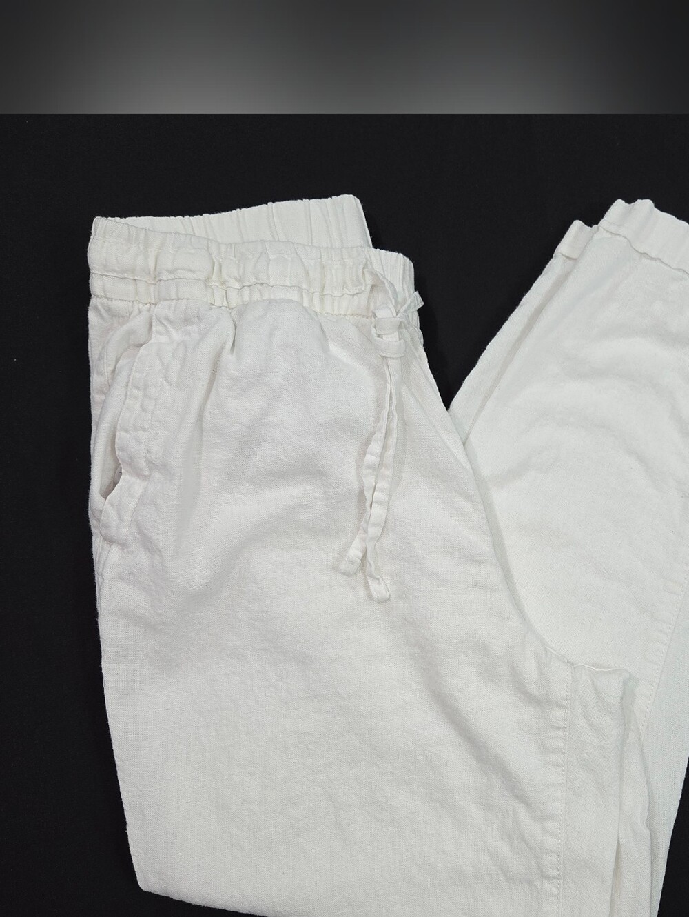 Old Navy Women's White Cropped Elastic-Waist Linen Pants - Small